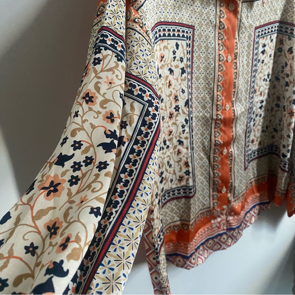 Orange Scarf Button Down Blouse - image 3